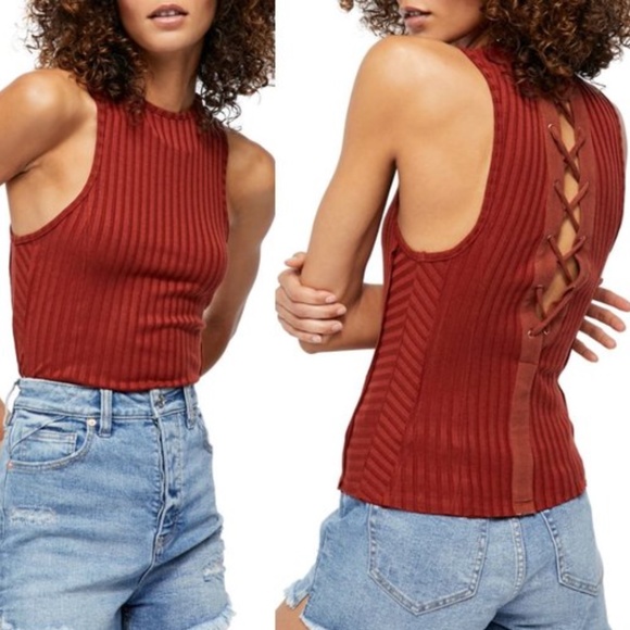Free People Tops - NWT FREE PEOPLE Check It Out Lace Up Tank Top L